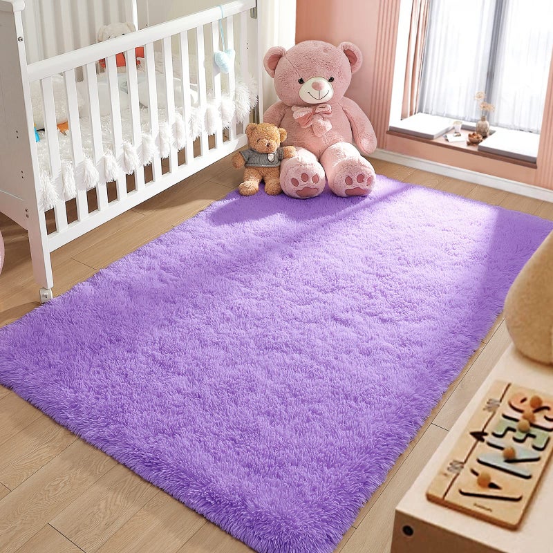 LOCHAS Ultra Soft Indoor Modern Area Rugs Fluffy Living Room Carpets for Children Bedroom Home Decor Nursery Rug 4x5.3 Feet,Lavender Purple - Image 2